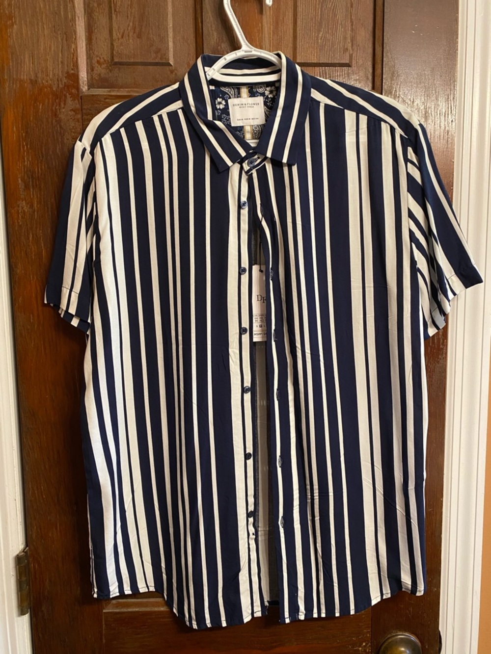 Denim & Flower Navy and White Vertical Stripe Short Sleeve Shirt